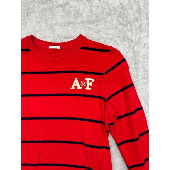 ABERCROMBIE FITCH AF MUSCLE RAISED LOGO STRIPPED RED SWEATER MEDIUM MENS SWEATER - Picture 2 of 8